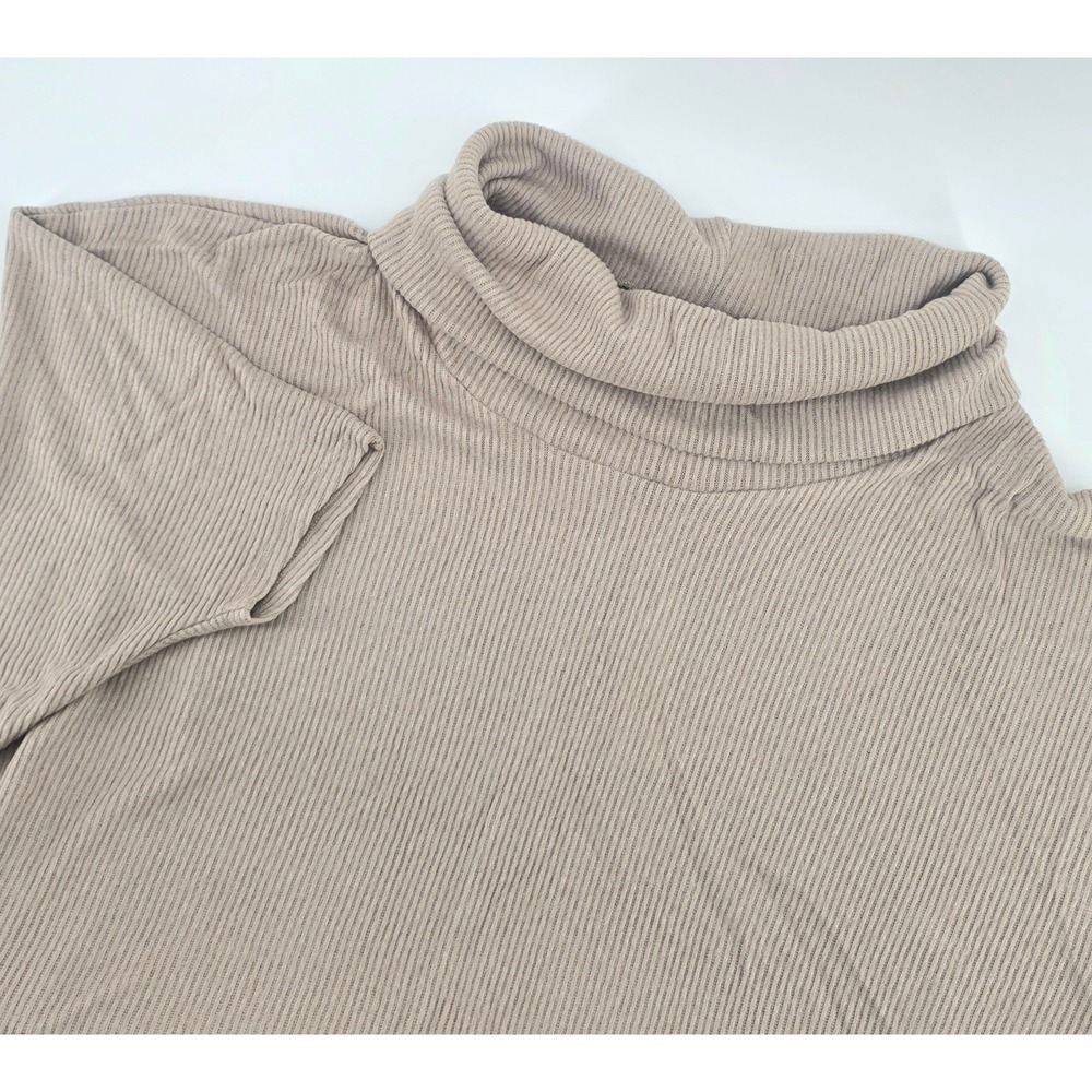 Korye Minimalist Cowl Neck Ribbed Top Size 1X Women Beige Dolman Sleeve Knit NWT